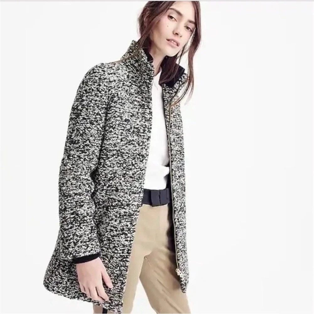J.Crew Italian Wool Lodge Coat Boucle Knit Full Zip Jacket 4 Cozy Quilted Lining